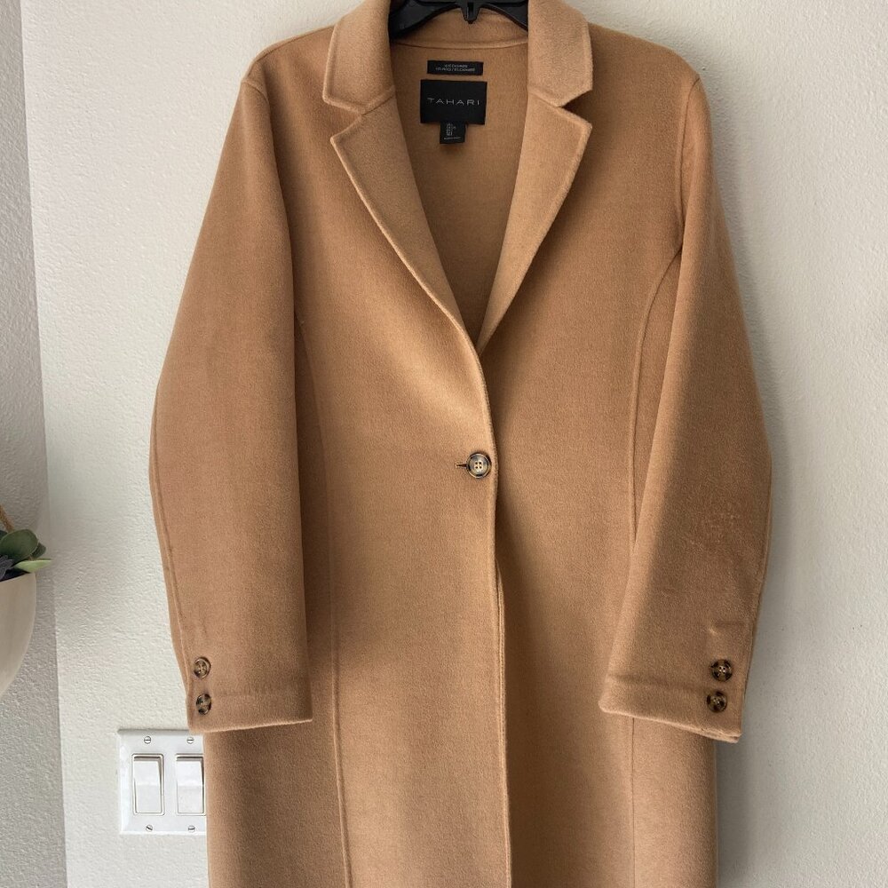 TAHARI WOOL/CASHMERE CARMEL CAR COAT SZ L